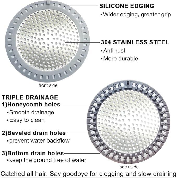 2PCS Shower Drain Hair Catcher, Shower Drain Strainer, Stainless Steel - Image 3