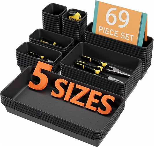 69PCS Large Plastic Interlocking Drawer Organizer, 5 Sizes Versatile Desk by Kutesna