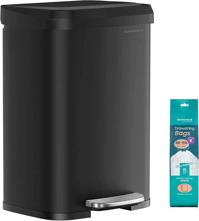SONGMICS Kitchen Trash Can, 13 Gallon Stainless Steel Garbage Can, by SONGMICSbySONGMICSHOME