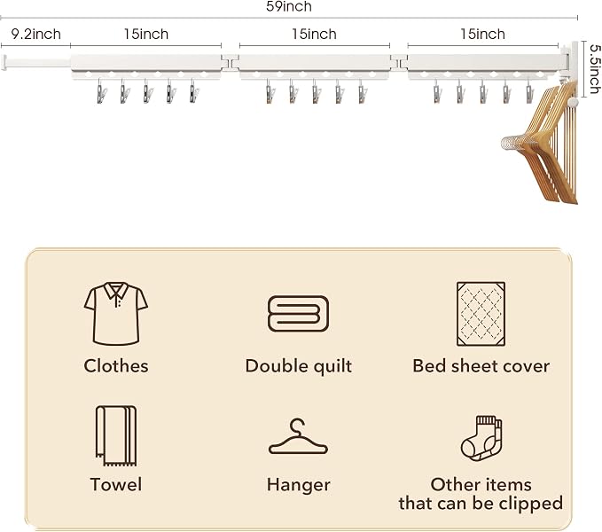Wall Mounted Clothes Hanger, Clothes Drying Rack, Laundry Rack Wall Mount - Image 6