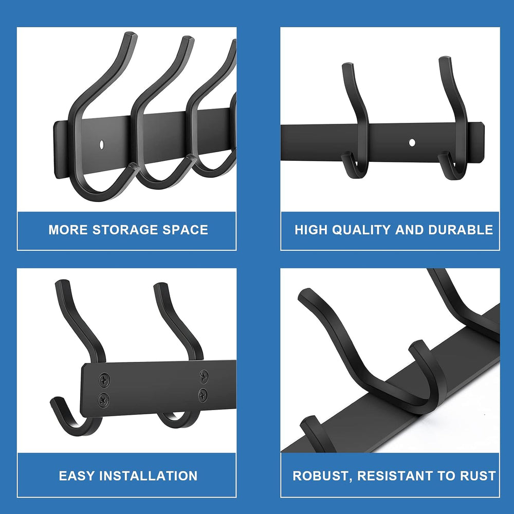 23 Inch Coat Rack Wall Mount with 8 Hooks, Black Wall Hooks, 2 Pack