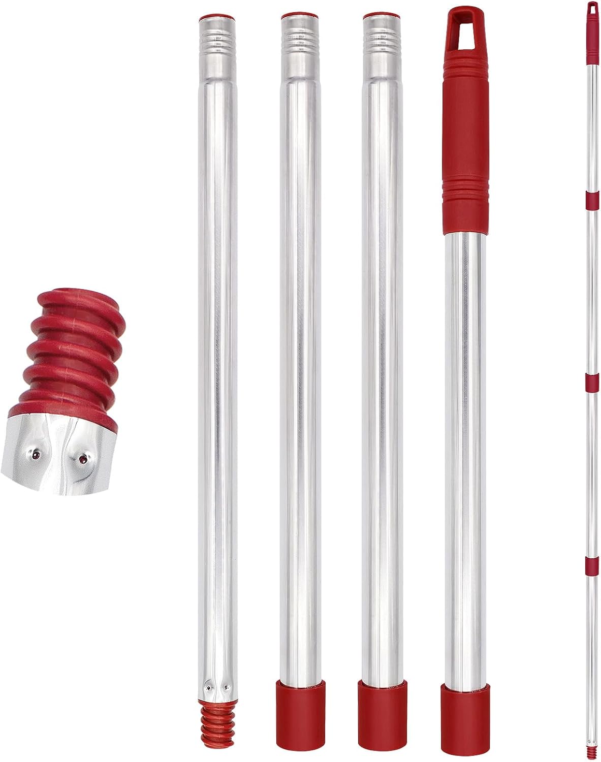 4-Section Spin Mop Handle Replacement, 30 to 58 inch Stainless Steel Handle Easy Install, Resistant to Deformation, American Threaded Joint, Compatible with O-Ceda Spin Mop Easy Wring Spin Mop Head