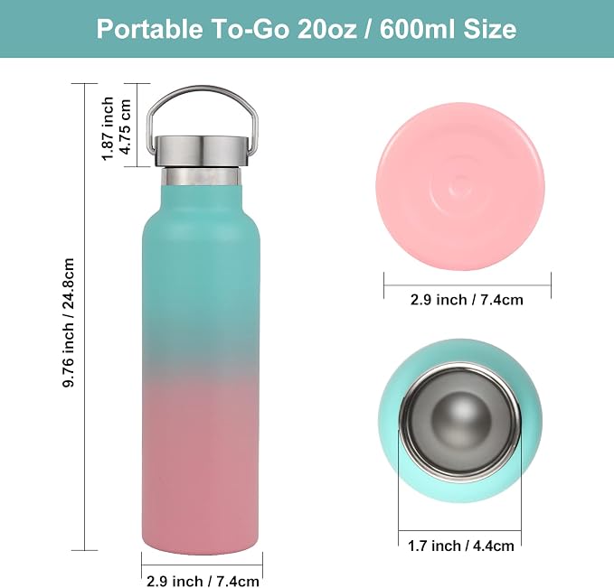 Neihepal 20 oz Insulated Water Bottles Bulk 4 Pack, Stainless Steel Double Wall - Image 5