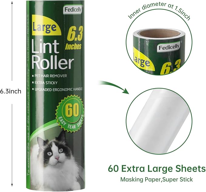 Fedicelly Large Lint Rollers Pet Hair Extra Sticky Refills, Mega Value Set 6.3 - Image 2