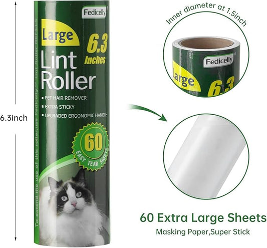 Fedicelly Large Lint Rollers Pet Hair Extra Sticky Refills, Mega Value Set 6.3 - Image 2