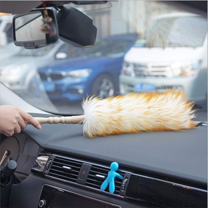 Lambswool Duster with Solid Wooden Handle, Leather Hang Strap, 18.9 inch Long - Image 4