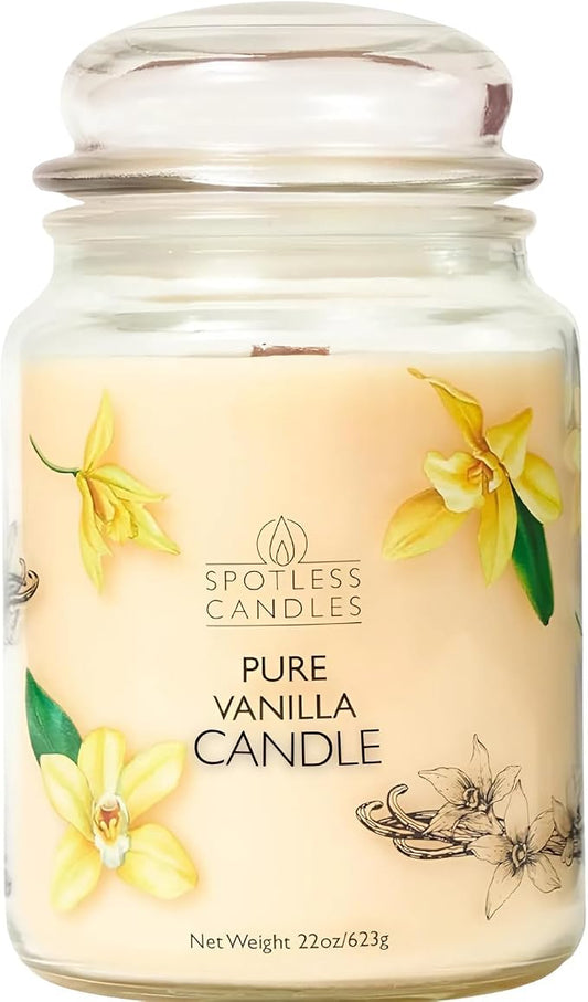 Vanilla Candle 22oz 16" x 9" Reusable Jar Candle 130 Hours Long Burn Time by SpotlessLeopard