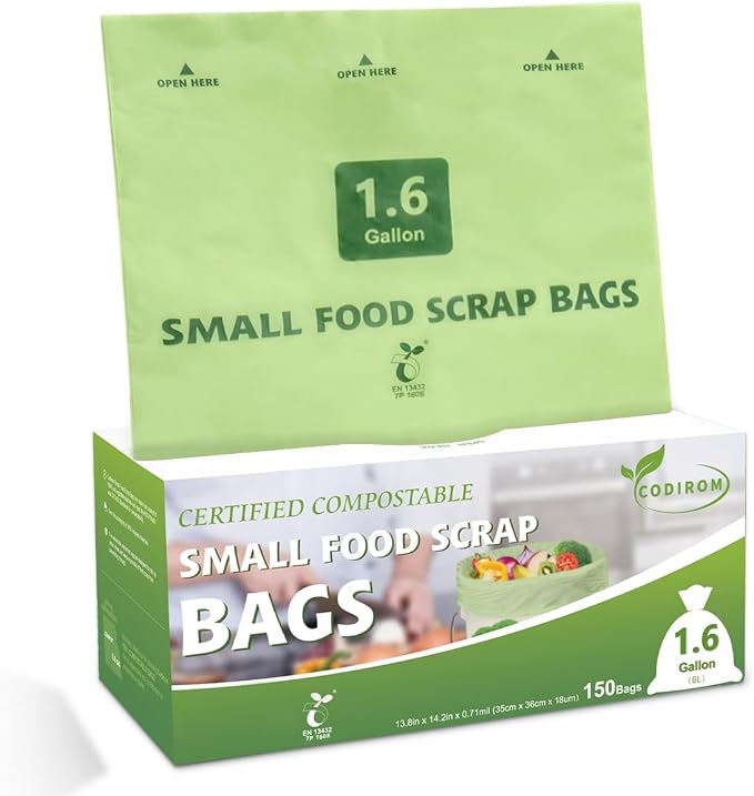 100% Compostable 1.6 Gallon Trash Bags, 6 Liter by Codirom