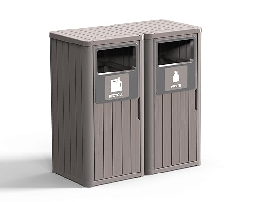 ROJIK 35" Tall Outdoor Trash Can, Weatherproof Resin Garbage Indoor Durable by ROJIK