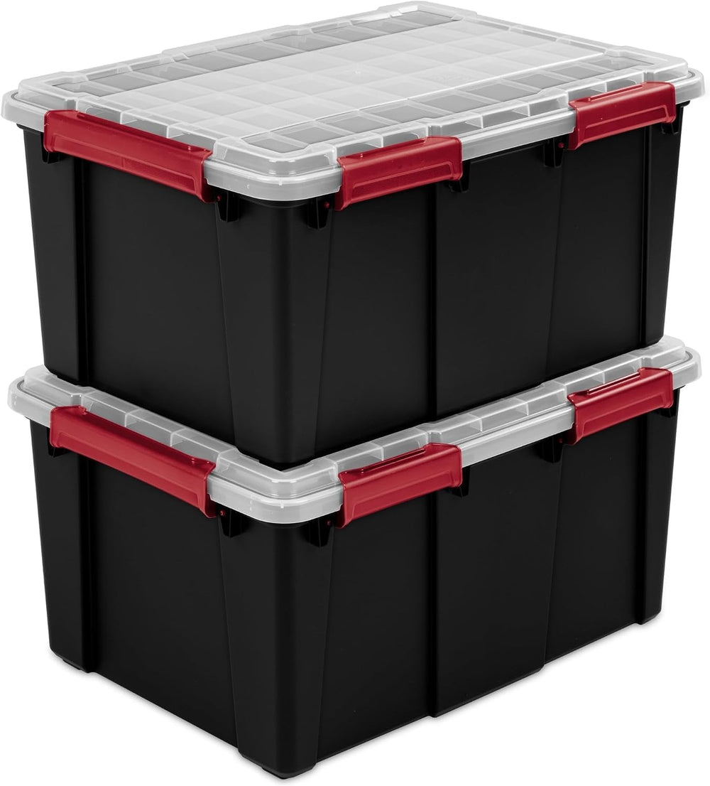 2 Pack 20 Gallon Stackable Plastic Storage Bins with Gasket Lids, Black