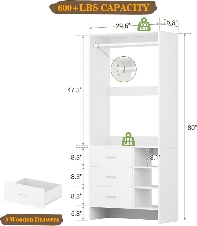 Aheaplus 2.5FT Closet System - Image 7