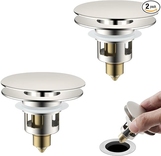 Universal 2PCS Bathroom Sink Stopper 2 in 1 Pop Up Metal Sink Drain Strainer by Greatcomfortathome
