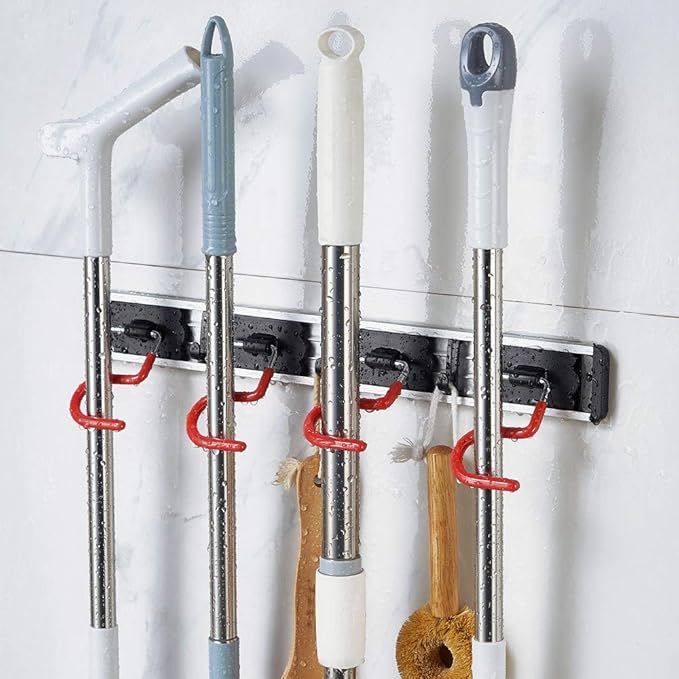 QBOSO Wall Mounted Mop and Broom Holder Stainless Steel S Type Broom Rack - Image 5