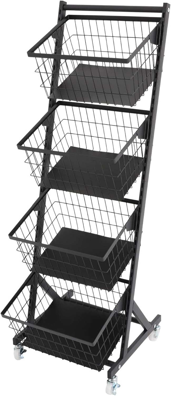 4-Tier Kitchen Storage Cart with 4 Baskets and Wheels, Black