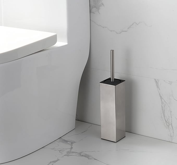 BGL Square Toilet Brush with Holder, Stainless Steel Rubber Painted Toilet Bowl - Image 3