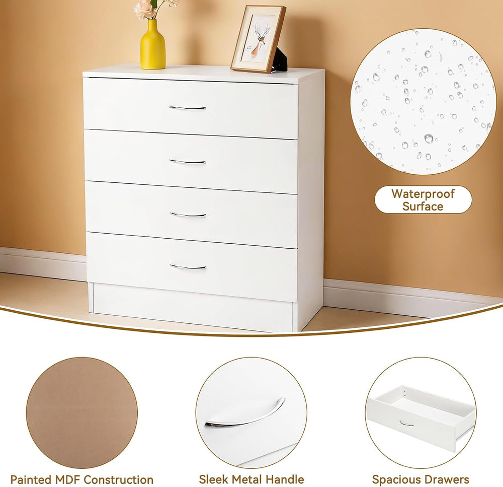 Karl home White 4 Drawer Dresser, Modern Small Chest of Drawers