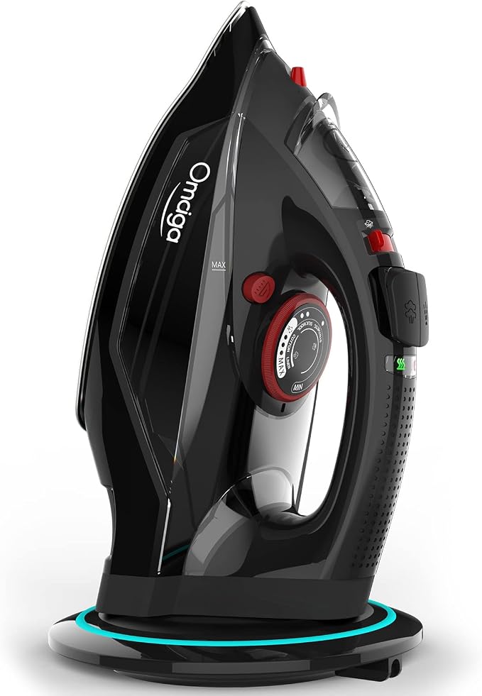 Cordless Iron for Clothes, 1500W Steam Iron Rapid Heating, Non-Stick Ceramic by OMAIGA