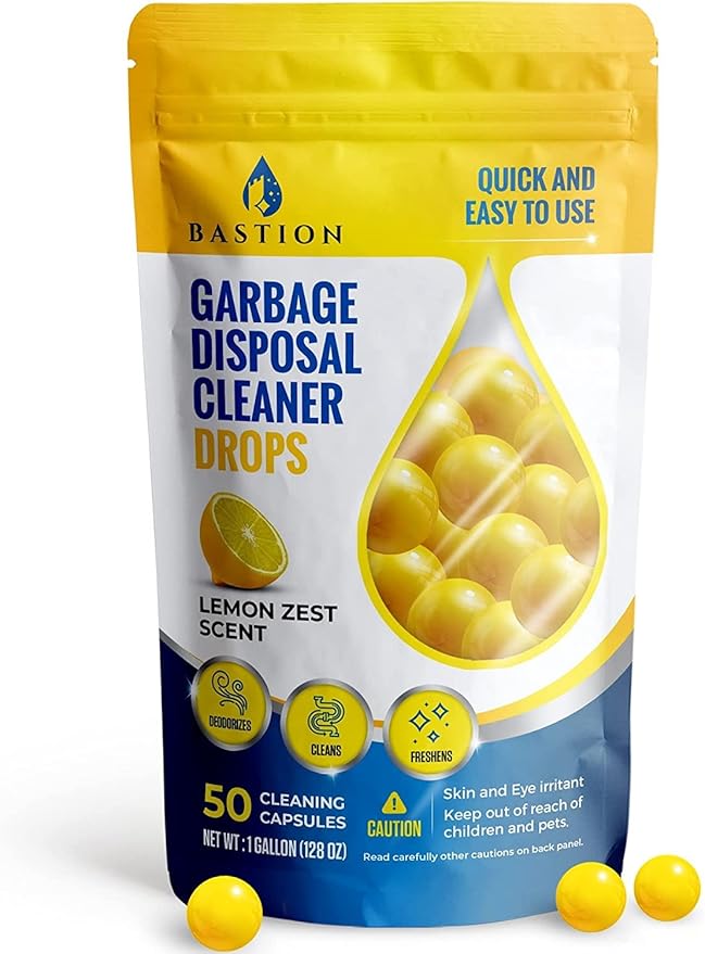 Bastion Garbage Disposal Cleaner and Deodorizer Drops-] Lemon Zest Scented by bastion