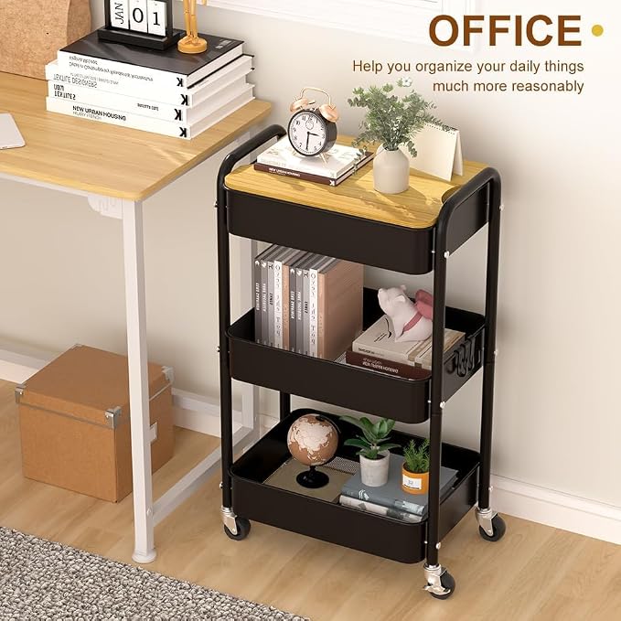 3 Tier Metal Utility Cart, Rolling Storage Cart - Image 2
