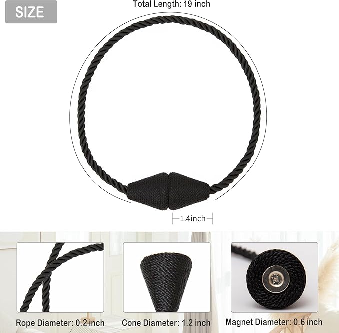 Magnetic Curtain Tiebacks 2 Pack Outdoor Rope Curtain Tie Backs Decorative - Image 2