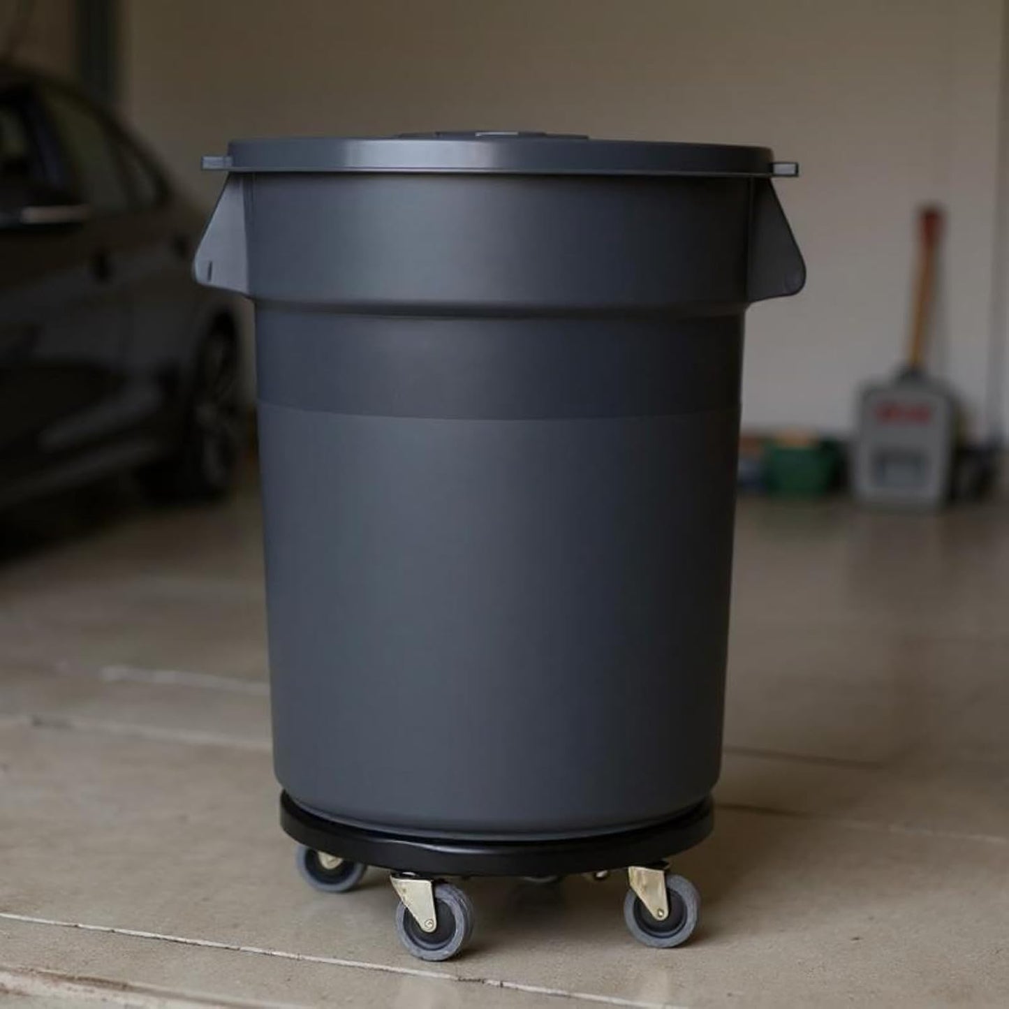 32 Gallon Outdoor Trash Can with Wheels, Rolling Trash Can, 1 Pack | Trash Can with Lid & Sturdy Handle, Commercial Round Trash Cans, Outdoor Garbage Can for Kitchen, Garage, Backyard and Patio