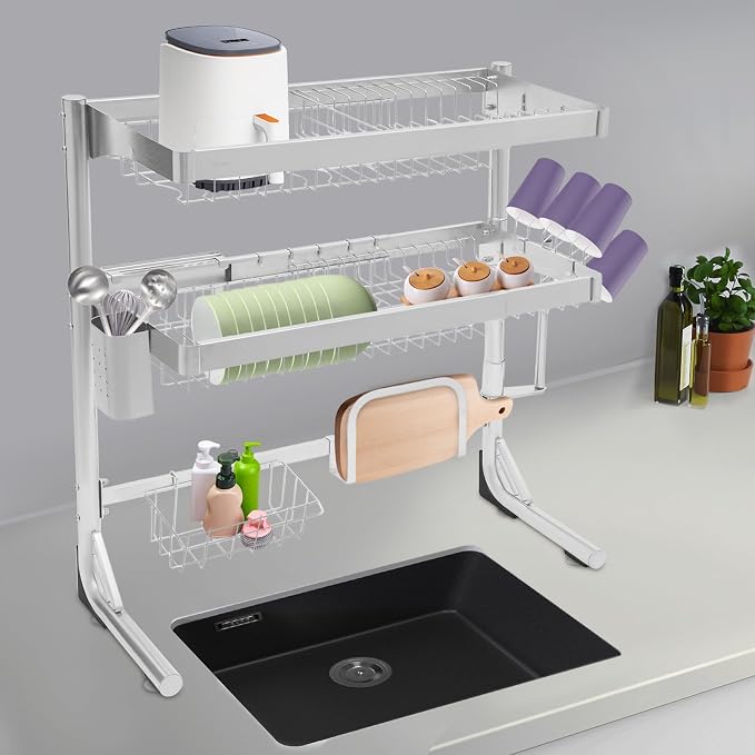 Over The Sink Dish Drying Rack, 2-Tier Stainless Steel Dish Drainer - Image 2