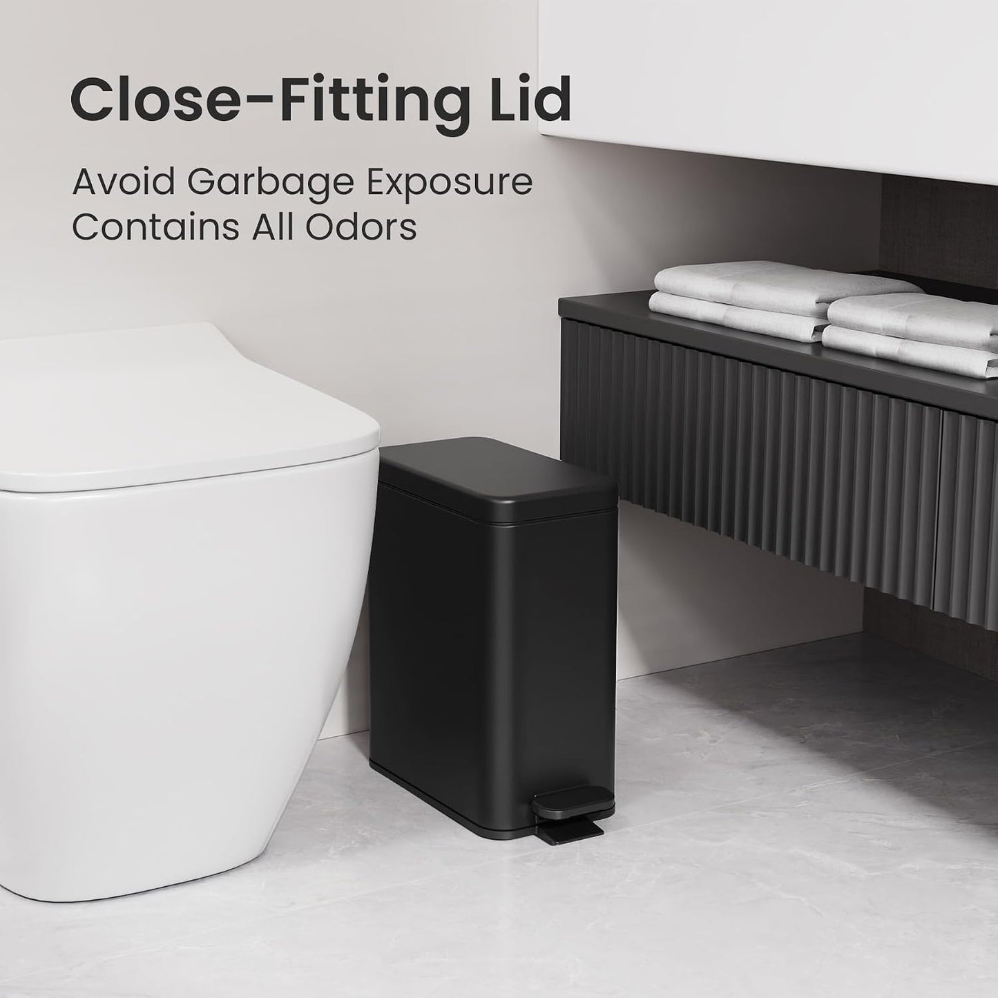 Cesun 2.6 Gallons Small Bathroom Trash Can with Lid Soft Close, Black | Removable Inner Bucket, Small Stainless Steel Garbage Can for Bedroom/Office, Hands-Free Step Pedal, Fingerprint-Resistant