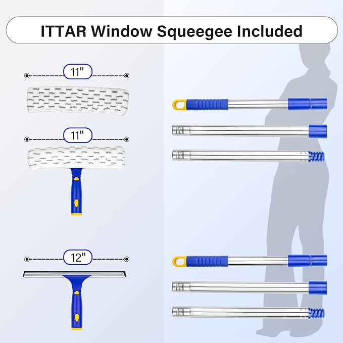 ITTAR Window Squeegee with 2 Sets Stainless Steel Pole, Squeegee Cleaning Tools - Image 3