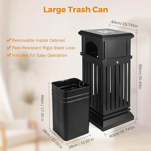BEAMNOVA Trash Can Outdoor Top Tray Matte Black Stainless Steel Commercial - Image 3