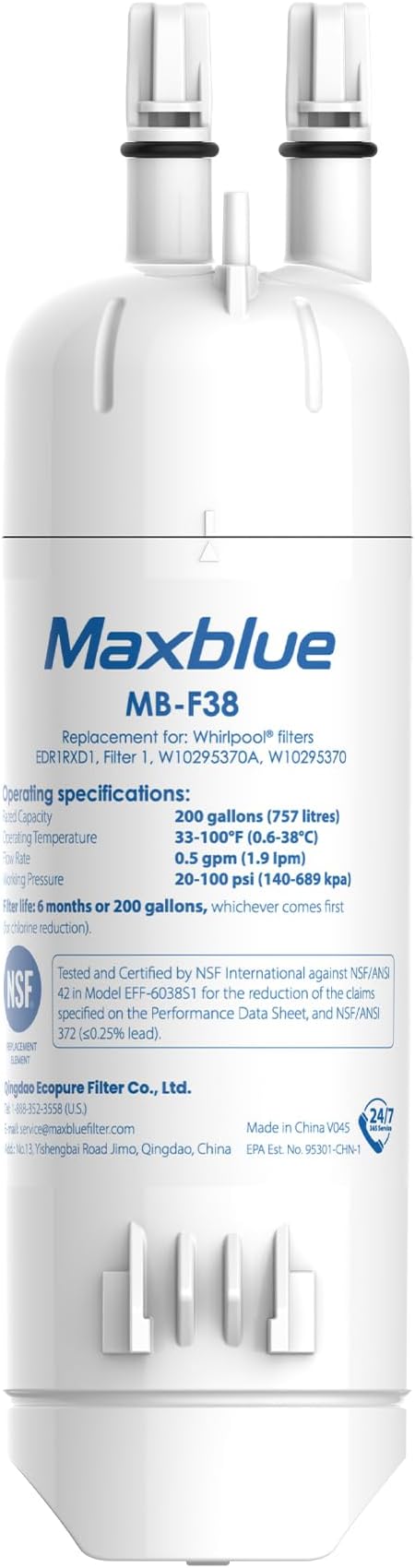 Maxblue MB-F38 Replacement for W10295370A, Everydrop® Filter 1, Kenmore® 46-9081 by Maxblue