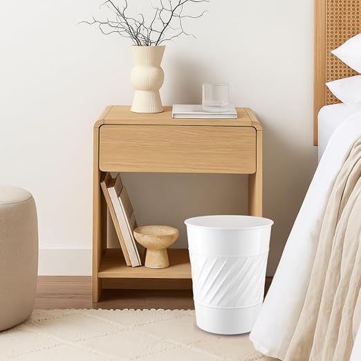 Monarch Abode White Handcrafted Wave Embossed Metal Wastebasket - Image 7