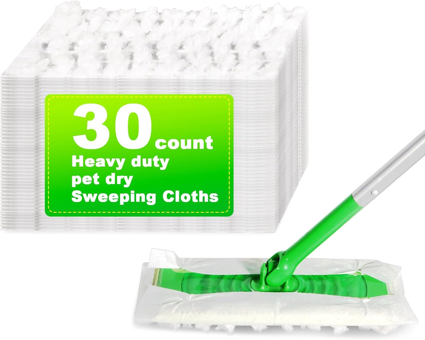 Heavy Duty Dry Sweeping Cloths Pads for Sweeper Mop, Disposable Microfiber Duster Mop Pads Refills for Cleaning Hardwood Floor Dust and Pet Hair, 30 Count