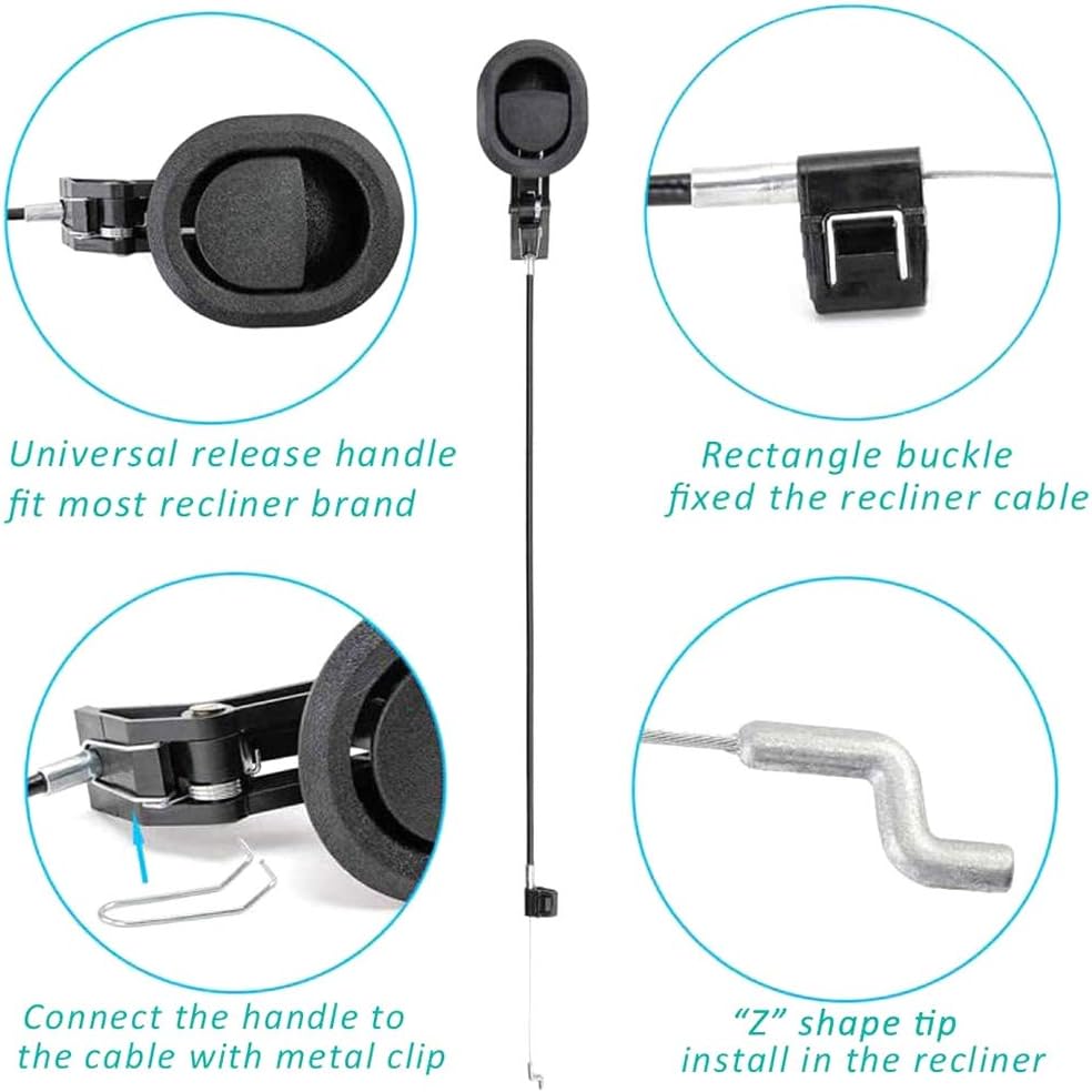 ttmagic Sofa Chair Recliner Release Pull Handle 3" by 3.5" Replacement Parts with Cable, Fits Ashley Lazy Boy and Most Recliner Brands Couch Sofa Chair Furniture, Exposed Cable Length 4.9"
