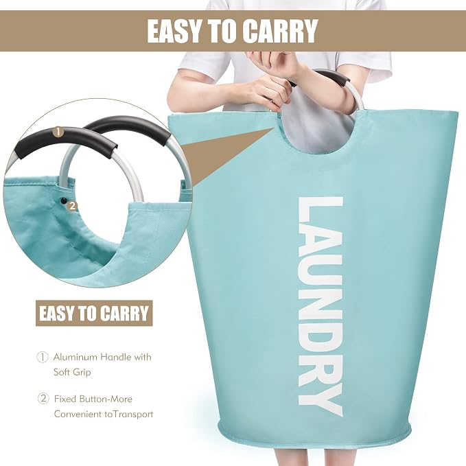 DOKEHOM 90L Large Laundry Basket, Collapsible Laundry Bag, Freestanding Tall - Image 5