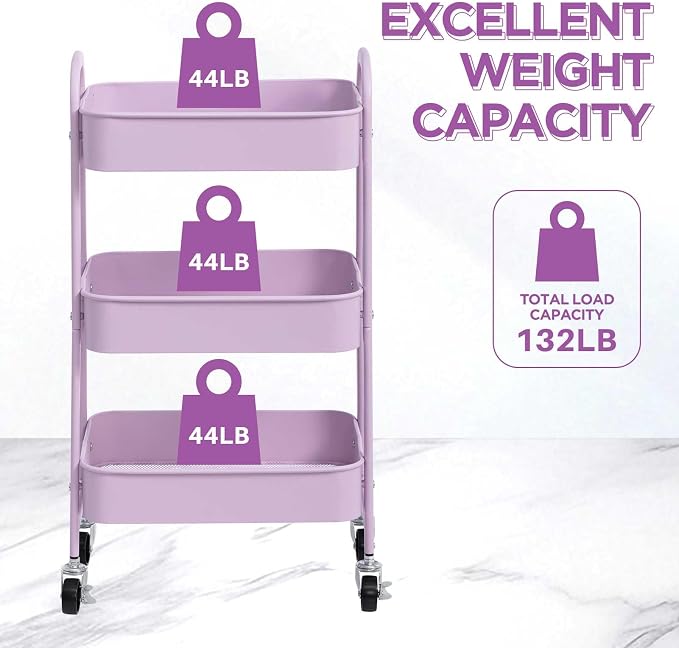 AGTEK Makeup Cart, Movable Rolling Organizer Cart, 3 Tier Metal Utility Cart - Image 7