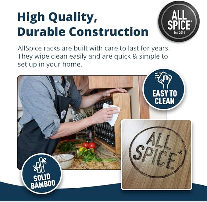 AllSpice Spice Rack Organizer, 525 Unique Labels, Countertop or Wall Mount - Image 5