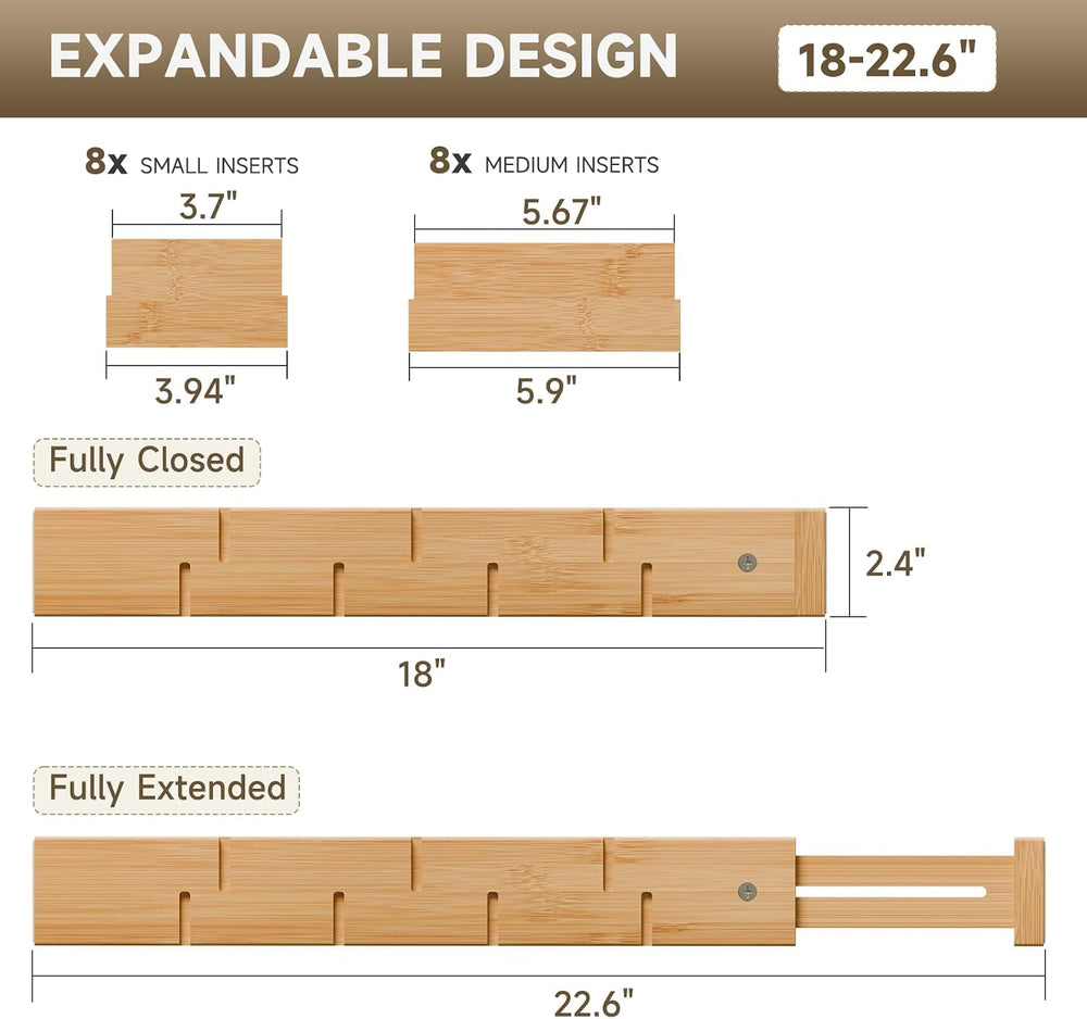 Bamboo Drawer Dividers, Expandable Kitchen Drawer Organizer
