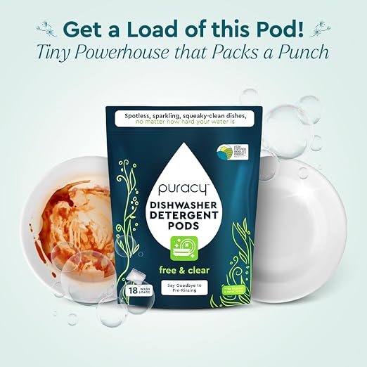 Puracy Dishwasher Pods, Natural Dishwasher Detergent, Free & Clear Dish tabs - Image 2