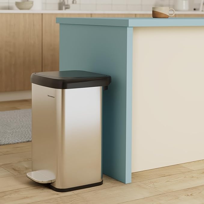 SONGMICS Kitchen Trash Can, 13 Gallon Stainless Steel Garbage Can, - Image 2