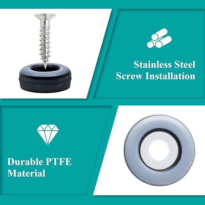 24pcs 3/4" Screw on Furniture Sliders, Teflon Chair Leg Slides, Round Furniture - Image 3