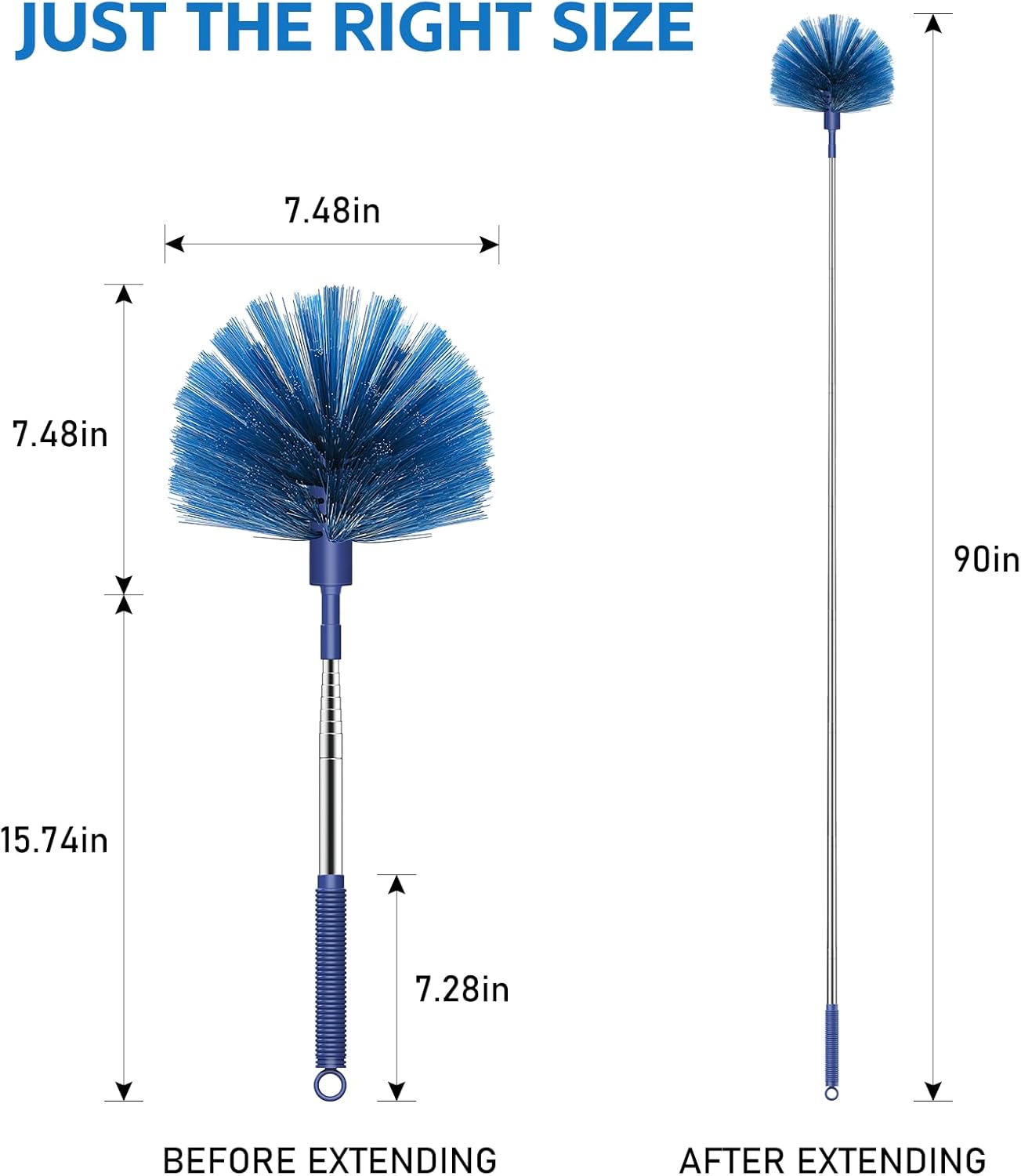 SetSail Cobweb Duster with Extension Pole, Retractable Dusters for Cobweb Cleaning 81-inch Long Handle Ceiling Fan Spider Web Brush for Outdoor Indoor High Ceilings