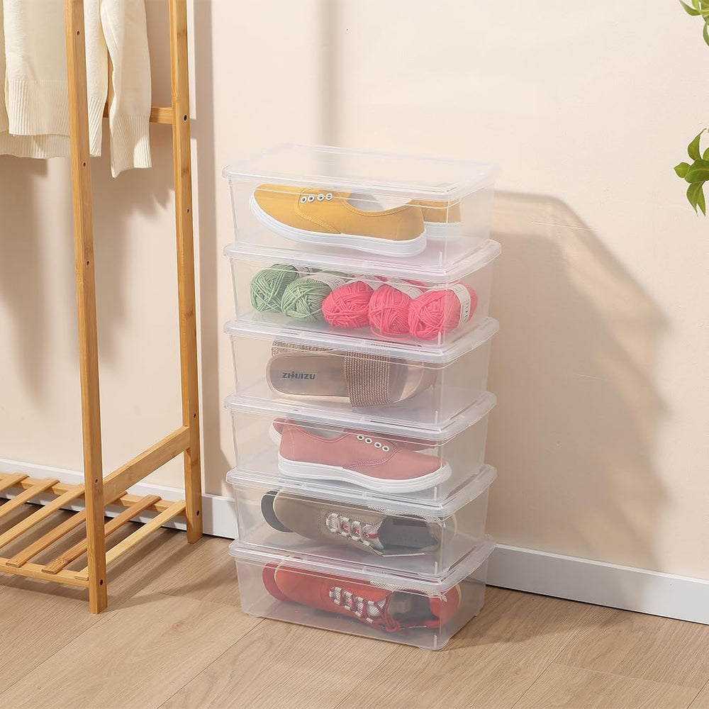12 Pack 6Qt Shoe Storage Box Clear Plastic Storage box with Lid