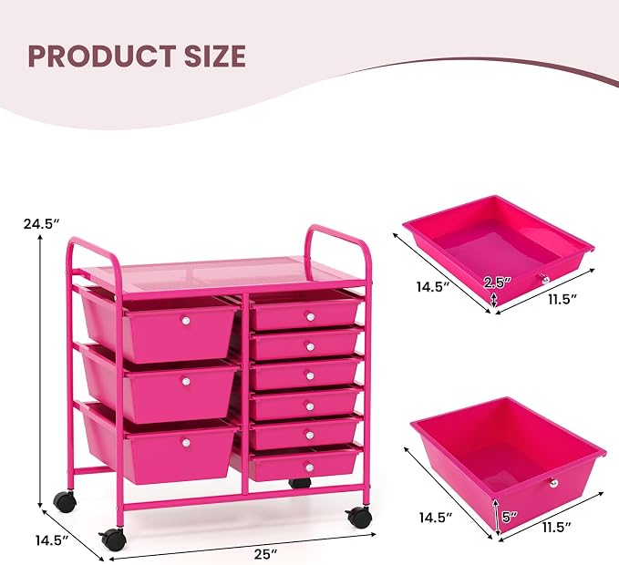 GOFLAME 9-Drawer Rolling Storage Cart, Mobile Utility Cart