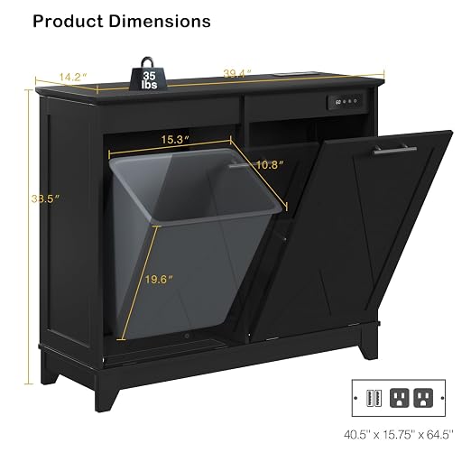 Double Tilt Out Trash Can Cabinet, 10 * 2 Gallon Garbage Trash Bin - Image 2
