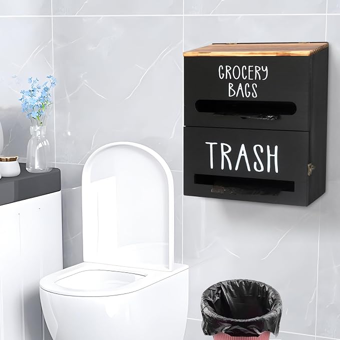 2 in 1 Trash Bag Dispenser, Double Wall Mounted, Wood Trash Bag Holder - Image 5