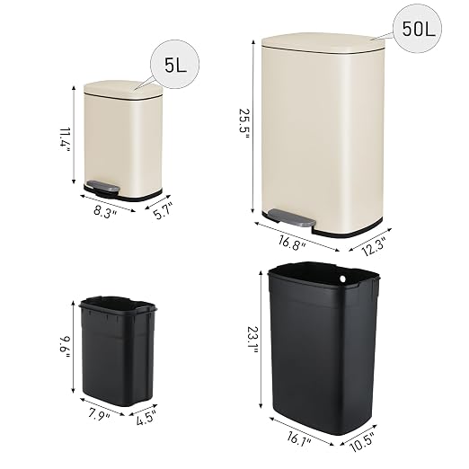 Arlopu 13.2+1.3 Gallon Step Trash Can, Stainless Steel Garbage Bin, Soft-Close - Image 2