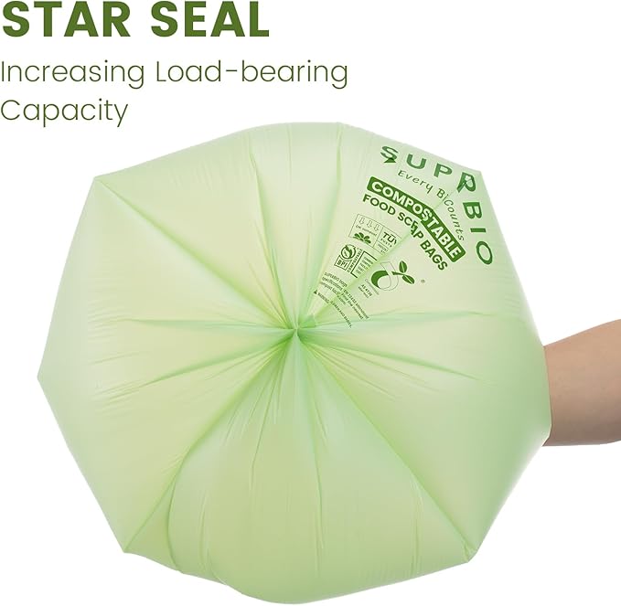 SUPERBIO 1.6 Gallon Handle Tie Compostable Food Scrap Bags, Small Compost Bags - Image 3