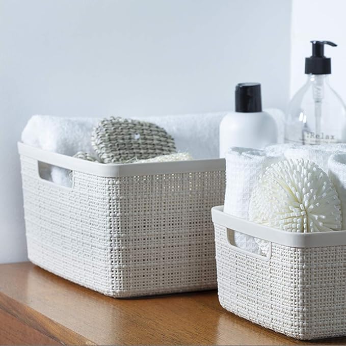 Curver Set of 6 Jute Medium Decorative Plastic Organization and Storage Baskets - Image 5