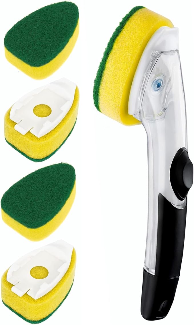 Heavy Duty Dishwand with Refills, Dish Wand Replacement Sponge Heads with Handle by HELIME