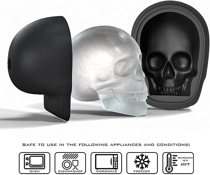 JETKONG 2 Pack Large Skull Ice Mold Silicone Ice Cube Tray 3D Skull Maker - Image 6